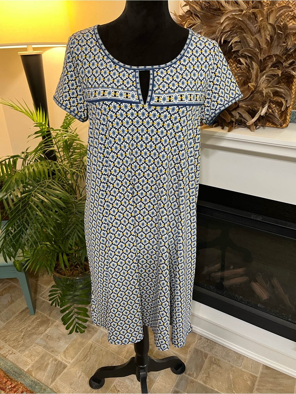 Max Studio Blue and White Geometric Print Women's Dress